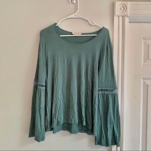 Teal Bell-Sleeve/Long Sleeve top with lace detail